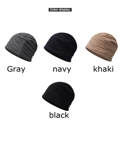Color display of breathable pleated beanies in gray, navy, khaki, and black styles