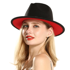 Classic black and red two-tone fedora hat with wide brim and elegant bow accessory
