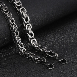 Detailed macro view of 304 stainless steel square box chain links with lobster clasps