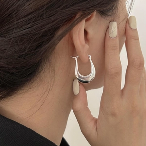 925 Sterling Silver U-Shaped Stud Earrings Retro Minimalist Geometric Polished Water Drop Jewelry For Women