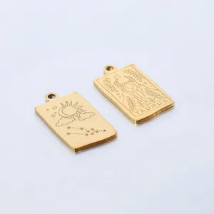 Macro detail of gold-plated stainless steel Taurus constellation rectangular pendant