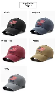 Distressed cotton baseball caps with USA flag embroidery in five vintage colors