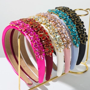 Barock Luxus Gepolstertes Strass Stirnband Für Damen Satinstoff Floral Kristall Haarband Mode Gepolsterter Haarreif Accessoire