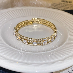 Elegant gold-plated triple-layer wrap bracelet with micro-paved sparkling zircons