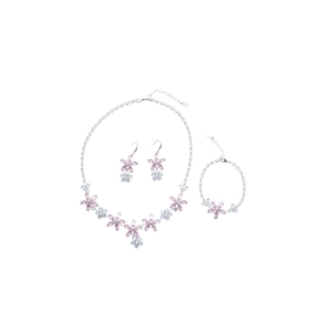 Parure de bijoux fleur en zircon argenté avec collier, boucles d'oreilles et bracelet
