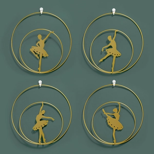 Metal Ballet Dancer Silhouette Wall Art Iron Double Ring Hanging Decor Nordic Style For Living Room Bedroom Home Decor
