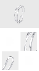 Macro detail of S925 sterling silver double-layered open ring with polished finish