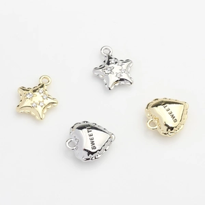 Star and heart-shaped zircon pendants in gold and silver finish for DIY jewelry