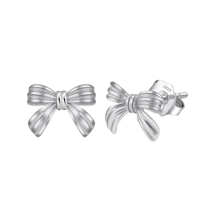 925 Sterling Silver Ribbon Bow Stud Earrings Elegant Textured Bowknot Ear Studs For Women Gold Silver Plated Sweet Jewelry