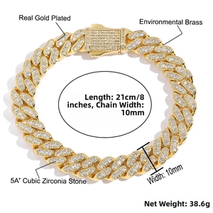 Détail du bracelet gourmette en or 10 mm avec zircone 5A+ et fermoir de sécurité