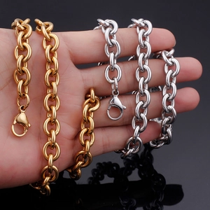 Collier chaîne en O en acier inoxydable poli couleur or et argent avec fermoir mousqueton