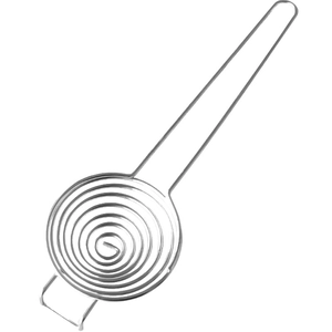 Professional stainless steel egg white separator with spiral coil design on white background
