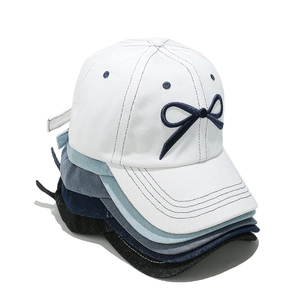 Women's cute denim baseball caps with bow embroidery in multiple colors and adjustable strap