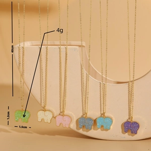14K gold plated elephant pendant necklace with mosaic shell inlay in six vibrant colors