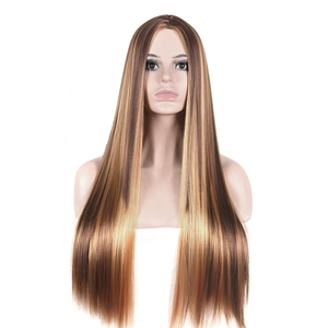 Long Straight Wig Ombre Brown To Blonde Highlighted Synthetic Heat Resistant Fiber Middle Part For Women Daily Party Wear