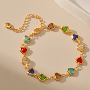 Fashion Colorful Heart Butterfly Copper Bracelet For Women Sweet Style Adjustable Jewelry With Faux Artificial Pearl Crystal