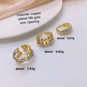 Three hollow woven 18K gold plated copper open rings in chain and braided styles