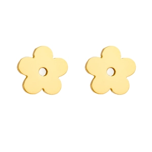 Elegant gold plated stainless steel flower stud earrings for women with polished finish