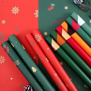 20 feuilles de papier cadeau Kraft de Noël imperméable avec motifs sapins et flocons de neige