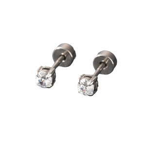 Sparkling zircon stainless steel screw back stud earrings in silver for men and women