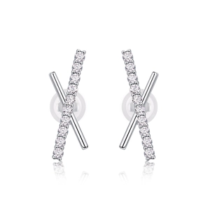 S925 Sterling Silver Shooting Star Earrings with Cross Design and Zircon Inlays