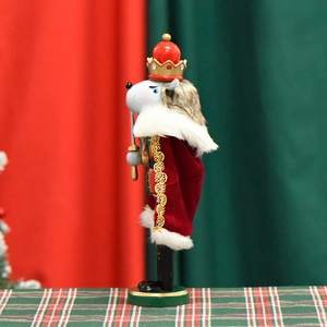 30cm wooden mouse king nutcracker with red velvet cape and golden crown for Christmas decor