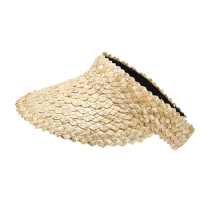 Handwoven straw visor sun hat for women featuring a jagged edge and open-top design