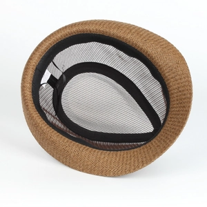 Detail view of the interior woven structure with black sweatband and breathable mesh lining