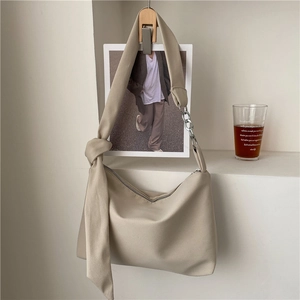 Nylon Hobo Crossbody Bag Women Slouchy Shoulder Handbag With Knotted Strap And Metal Chain Large Capacity Casual Simple