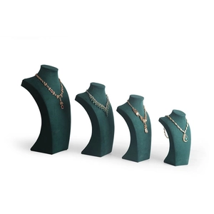 Dark green velvet necklace display stands in four sizes for jewelry presentation