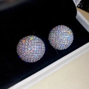 Boucles D'Oreilles Puces En Zircon Pavé Circulaire Avec Tige En Argent Base En Cuivre Bijoux De Luxe Étincelants Pour Femmes