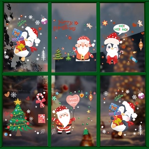 Christmas Window Stickers Static Cling PVC Glue Free Santa Reindeer Snowflake Penguin For Holiday Home Party Shop Glass Decor