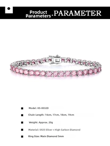 Vista dettagliata del bracciale tennis in argento 925 con diamanti rosa 5mm e misure