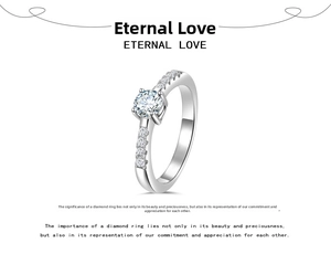 Close-up of 925 sterling silver ring with round brilliant cut moissanite
