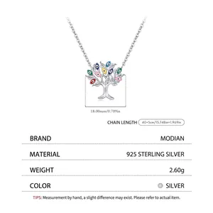 925 Sterling Silber Halskette mit Lebensbaum Anhänger und bunten Emaille Augen Blättern
