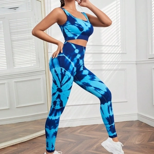 Ensemble de Yoga Tie-Dye pour Femme Leggings Taille Haute et Soutien-Gorge de Sport Survêtement Deux Pièces pour Fitness Course