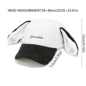 Detailed size specifications for plush bunny ears baseball cap with Sparkle embroidery