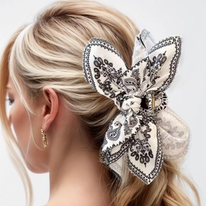 Vintage Paisley Print Bow Hair Claw Clip Large Fabric Shark Clips Bohemian Elegant Hair Accessories For Women