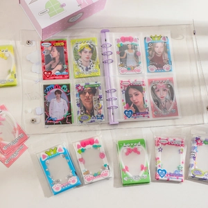 Reliure violette mignonne et protège-cartes colorés à motifs de cœur pour photocard