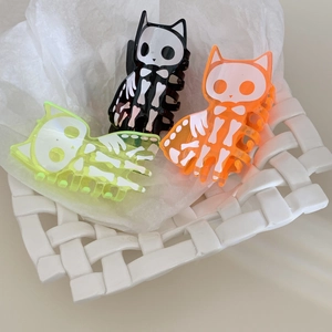 Halloween cat skeleton hair claws in black, orange and neon yellow acrylic finish