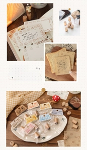 Close-up of wooden bread stamps set with detailed croissant and coffee patterns