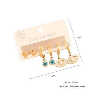 Détails d'un lot de 3 paires de boucles d'oreilles en acier doré avec œil et oiseaux