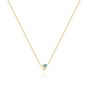 Elegant S925 sterling silver gold necklace with white pearl and blue opal cross star