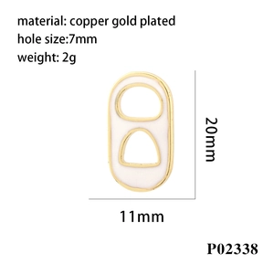 Macro shot of 20x11mm copper gold plated oval soda tab pendant with technical specs
