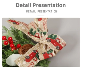 Detail of Christmas wall hanging with berries, pine cones and Merry Christmas ribbon