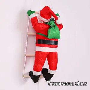Detailed view of a 60cm Santa Claus climbing ladder decoration with red suit and green bag