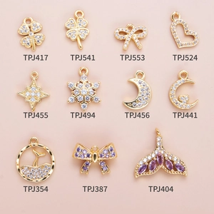 18K gold plated copper charms with CZ zircon in clover, heart, and butterfly bow shapes
