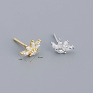 Elegant s925 silver leaf earrings with zircon in gold and silver finish, 10.2mm size