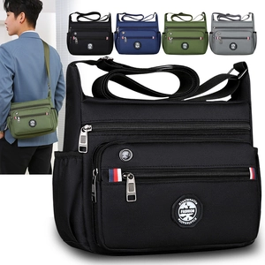 Men Nylon Crossbody Bag Waterproof Multi Pocket Large Capacity Business Casual Shoulder Messenger Bag With Earphone Hole