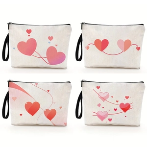 Herz Druck Kosmetiktasche Imitation Leinen Make-up Beutel Mit Reißverschluss Handschlaufe Reise Toilettenartikel Organizer